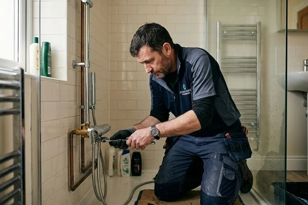 Installation of a new thermostatic mixer valve in a bathroom shower unit