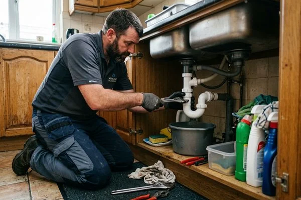 Waste trap replacement under a kitchen sink in an Athlone property