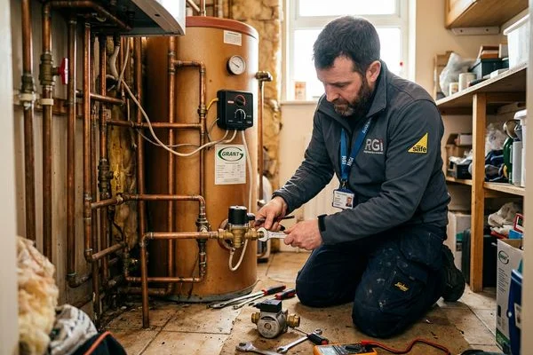 RGI registered engineer replacing a faulty zone valve on a central heating system